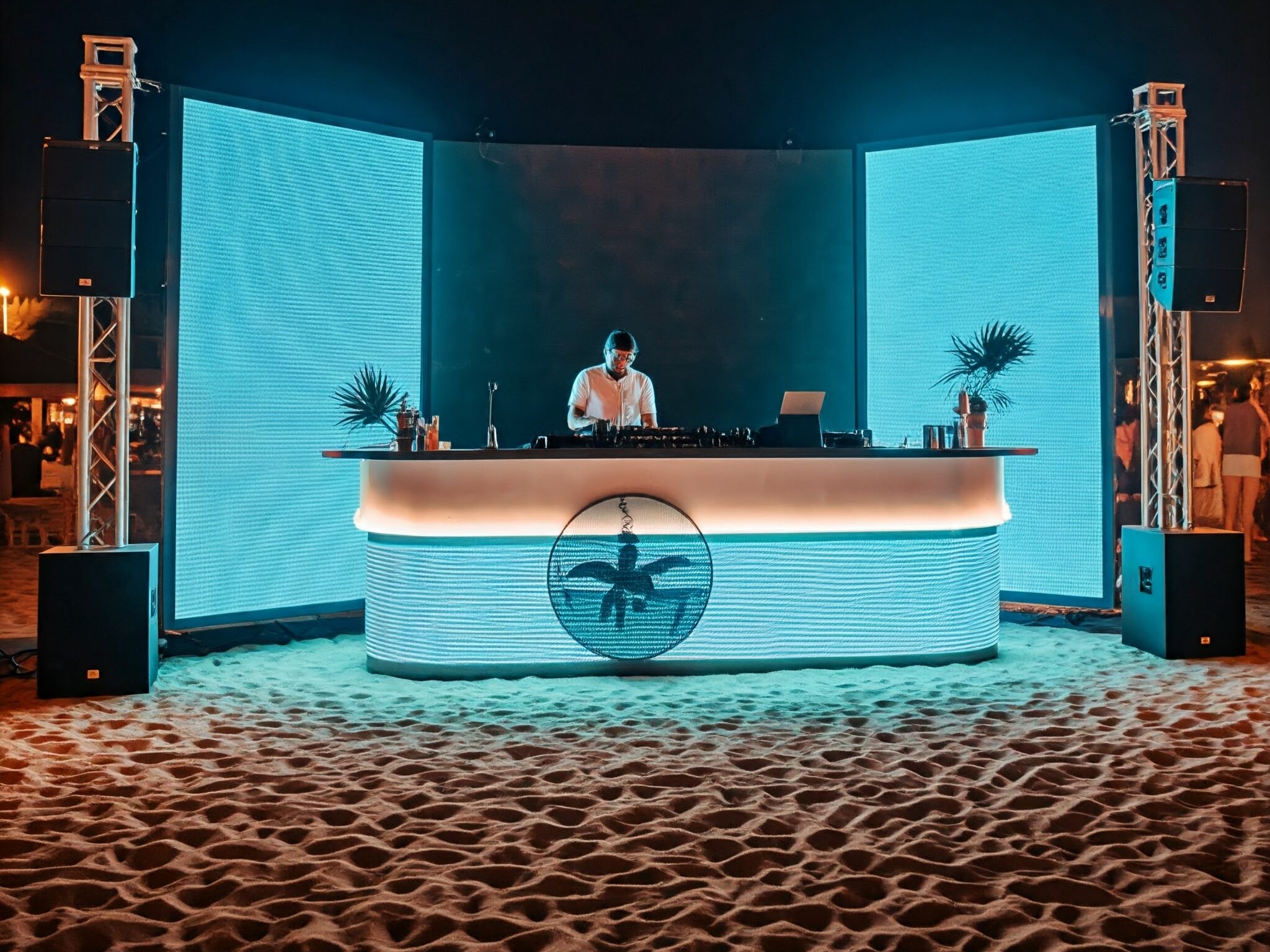 DJ on the Beach with LED Screen Backdrop